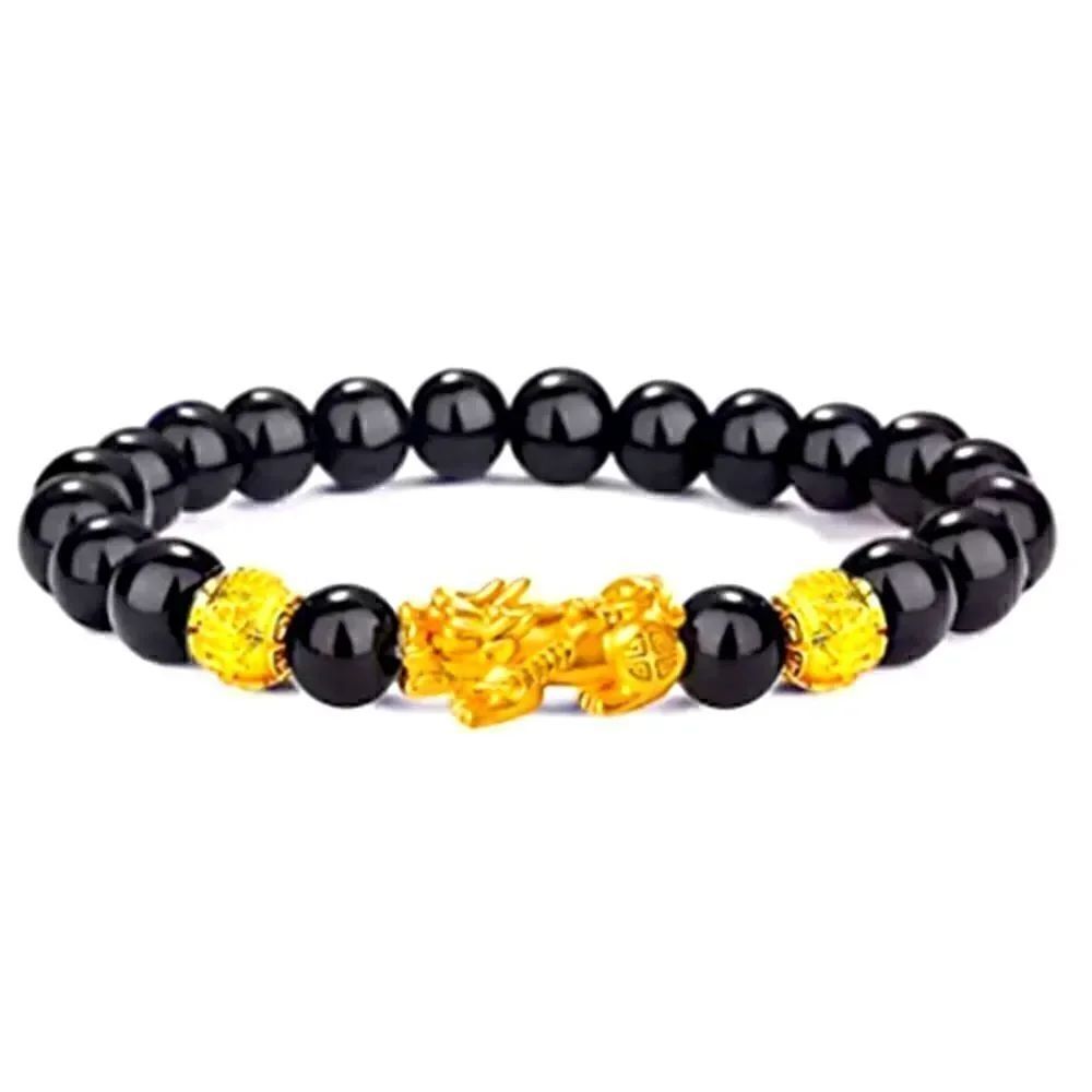 💜 Black Obsidian Feng Shui Wealth Charm Bracelet